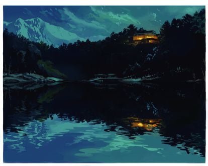 Esta perspectiva de la casa vista desde el lago se utiliza como títulos de crédito para cada uno de los doce capítulos de la serie. 
