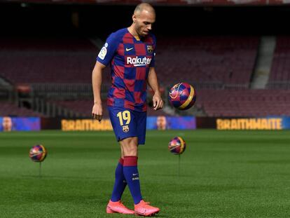Braithwaite, en su presentación en el Camp Nou.