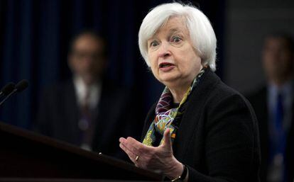 La presidenta de la Fed, Janet Yellen, en una rueda de prensa en marzo.