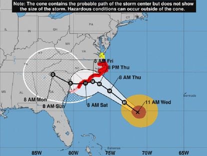 La trayectoria prevista del huracán Florence.