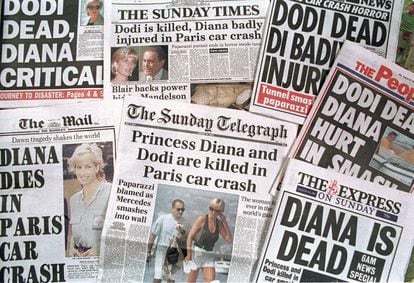 Las principales cabeceras del Reino Unido anunciando la muerte de la princesa de Gales y Dodi Al-Fayed.