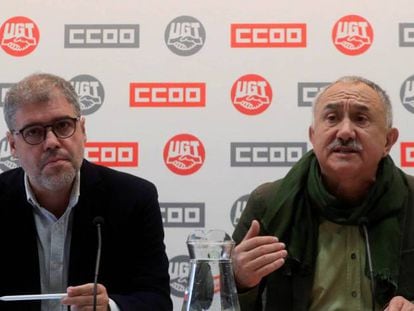 Los secretarios generales de CC OO y UGT, Unai Sordo y Pepe Álvarez.
