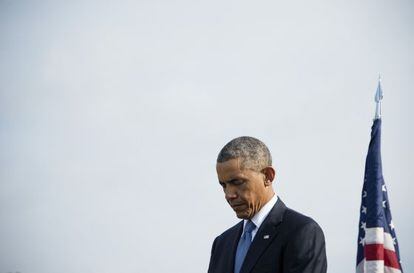 Barack Obama, durante el acto conmemorativo del 11-S en el Pent&aacute;gono.  