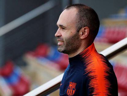 Iniesta, antes de un entrenamiento de esta semana.