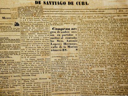 Anuncio de compra de esclavos de los hermanos López publicado en 1851 en 'El Redactor' de Santiago de Cuba.