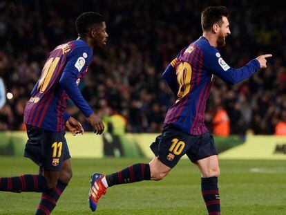 Messi y Dembélé festejan un tanto ante el Celta. En vídeo, Valverde habla de las variantes del equipo tras el encuentro contra el Celta.