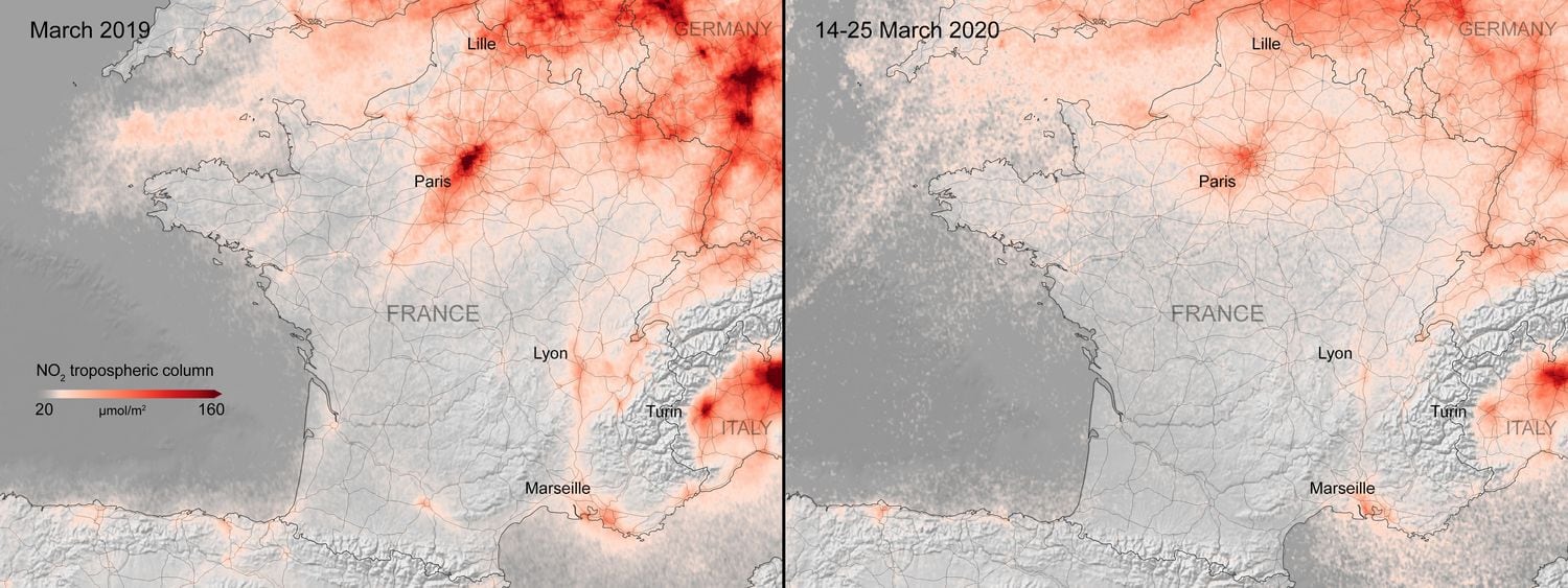 Concentración de dióxido de nitrógeno en Francia durante 10 días.