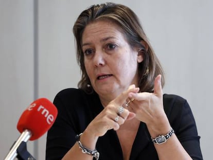 Rachel Picard, CEO de Voyage SNCF (la entidad de SNCF para la alta velocidad en el transporte de viajeros) durante su comparecencia hoy ante los medios.