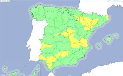 19 provincias est&aacute;n en alerta amarilla este viernes.