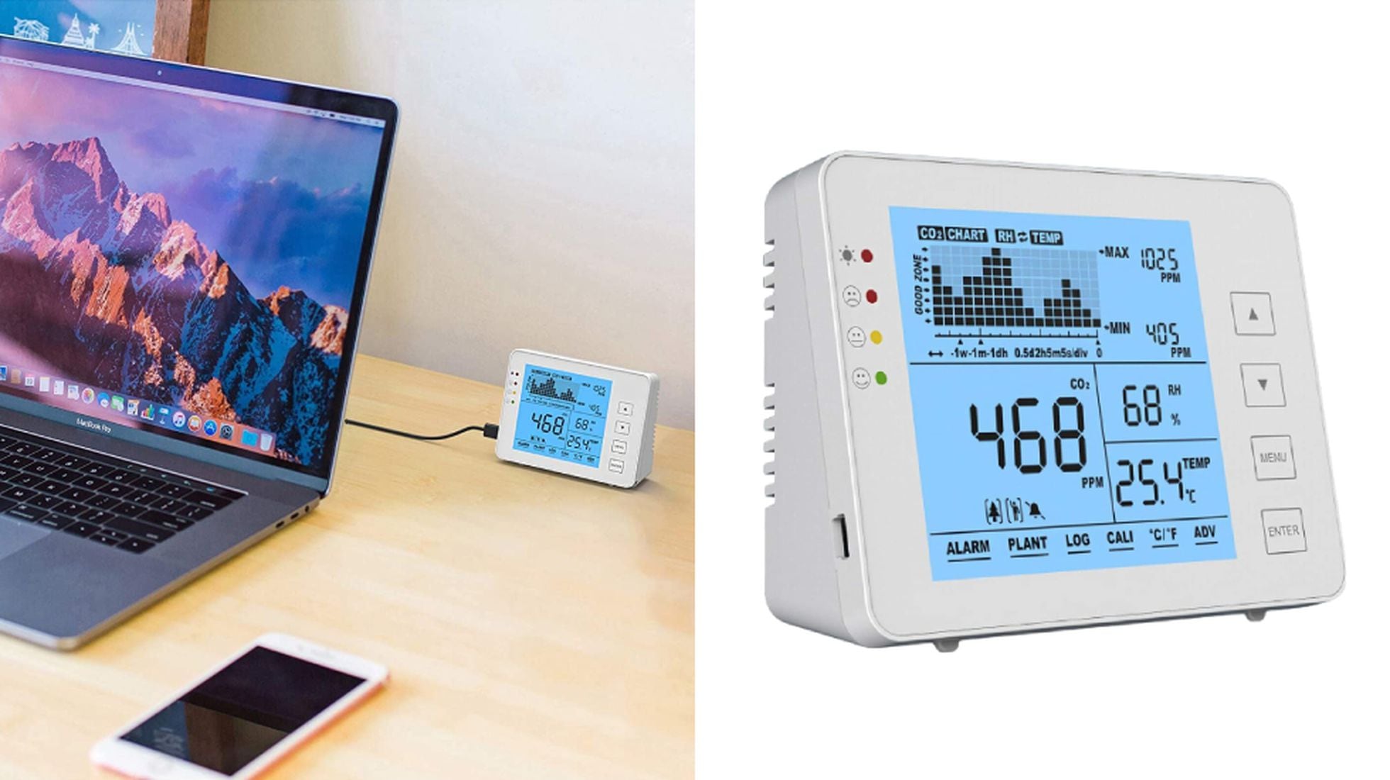 Medidor de monitor con detector de dióxido de carbono de CO2, medidor de  calidad del aire interior, medidor de CO2 de montaje en pared con umbral de