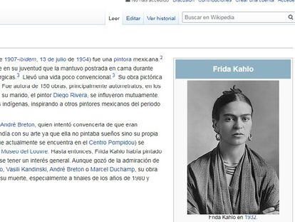 Página de Frida Kahlo en la Wikipedia en español.