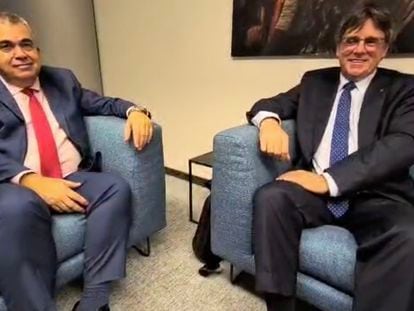 Captura de vídeo de la reunión entre Santos Cerdán, secretario Organización del PSOE, y Carles Puigdemont en Bruselas.