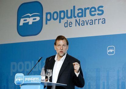 El líder del PP, Mariano Rajoy, durante su intervención ante la Junta Directiva del Partido Popular de Navarra.