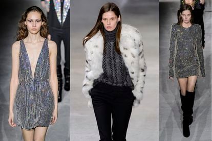 Saint Laurent apuesta por los minivestidos de cristal y los abrigos de pelo en una sofisticada colección de otoño-invierno 2017-18