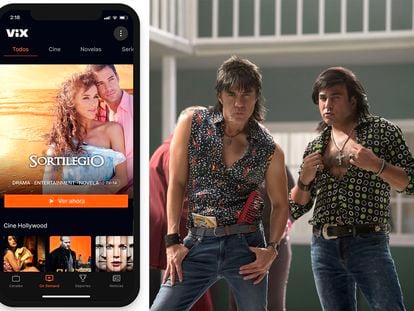 Visualización de la plataforma Vix (izquierda) y fotograma de la serie de Televisa 'Nosotros los guapos'.