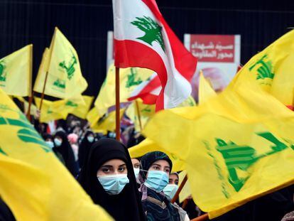Concentración de partidarios de Hezbolá, el pasado miércoles en Beirut.