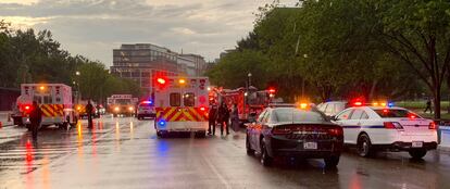 Emergency services, after lightning struck near the White House, in an image released by the Washington Fire Service.