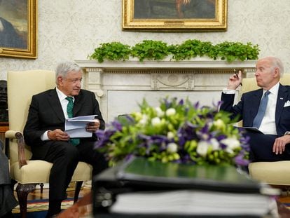 El presidente mexicano, Andrés Manuel López Obrador, y su homólogo estadounidense, Joe Biden, esta semana en Washington.