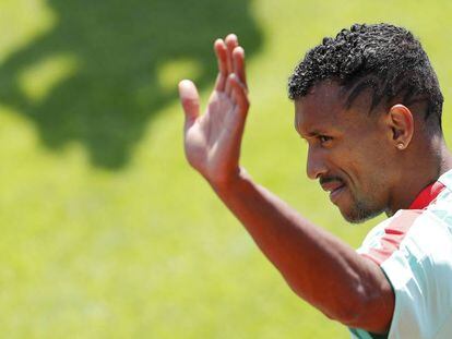 Nani, en el entrenamiento de ayer de Portugal.
