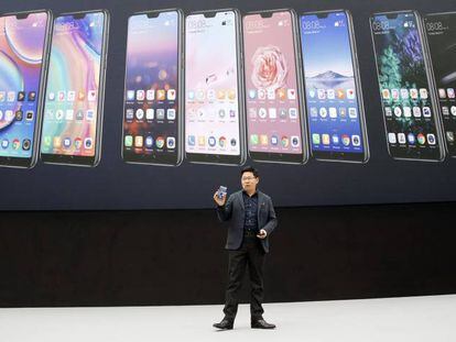 Richard Yu, CEO de la unidad de Consumo de Huawei, este martes durante el lanzamiento de la &uacute;ltima gama P20. 