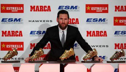 Messi, amb les seves cinc Botes d'Or a Barcelona.