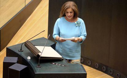 Ana Botella, durante su último pleno como alcaldesa, en 2015.