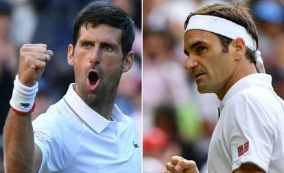 Djokovic y Federer, durante las semifinales de Wimbledon.