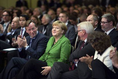 La canciller Angela Merkel este martes en Berlín durante una conferencia de la patronal alemana.