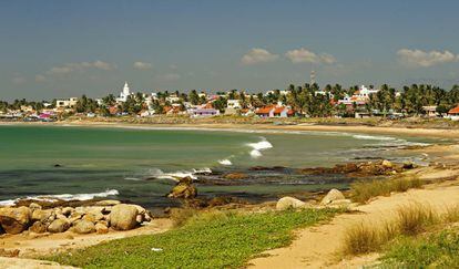 Vista de la playa Kovalam, en la región india de Kerala, donde se encontró el cuerpo sin vida de la turista letona Liga Skromane.