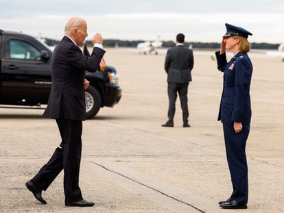 El presidente de EE UU, Joe Biden, este martes en la base aérea de Andrews en Maryland.