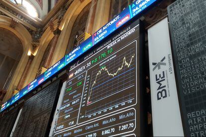 Screens in the Madrid Stock Exchange.