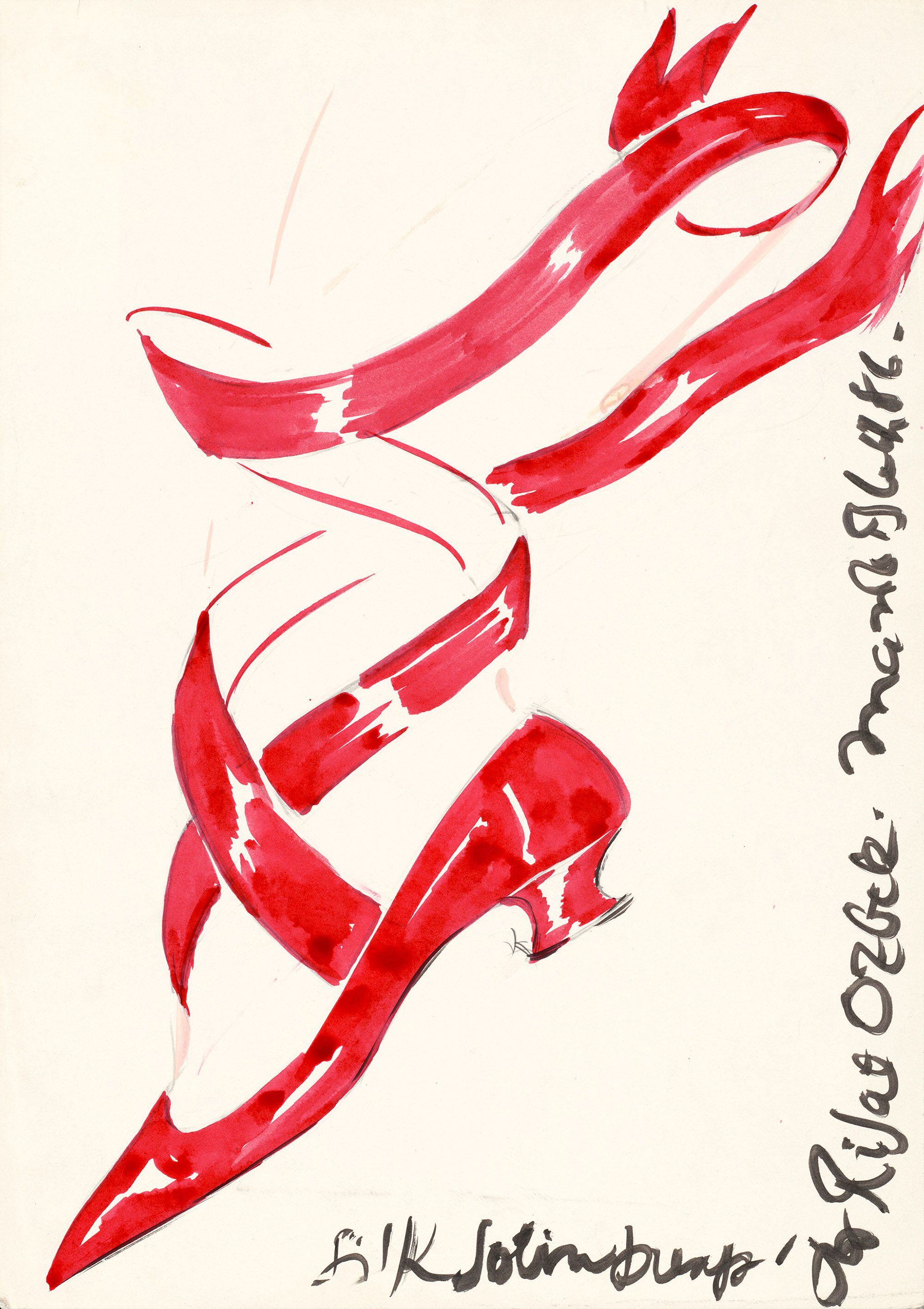 Un boceto que corresponde aldiseño 'Martha', de 1986,inspirado en la bailarinay coreógrafa MarthaGraham para el desfilede moda de Rifat Özbek.