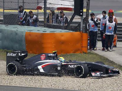 Guti&eacute;rrez, tras sufrir un accidente en el GP de China.