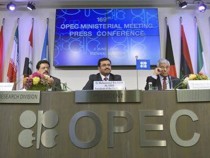 Rueda de prensa de la OPEP, este jueves en Viena.