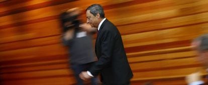 El presidente del BCE, Mario Draghi, tras la reuni&oacute;n del Consejo de la instituci&oacute;n.