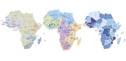 Muestras de mapas pertenecientes al atlas &#039;Africa en movimiento&#039;.