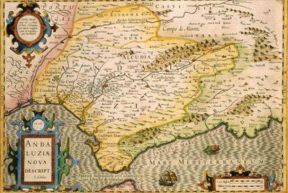 Mapa de Andalucía del cartógrafo Jodocus Hondius, publicado en Ámsterdam en 1606.