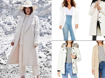 A la izquierda, el famoso abrigo de la colección de Dulceida. A la derecha, cuatro de las propuestas 'low cost' que se pueden encontrar 'online'.