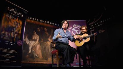 Cancanilla de Málaga y, a la guitarra, Antonio Moya, este martes en la presentación del Festival del Círculo Flamenco de Madrid.