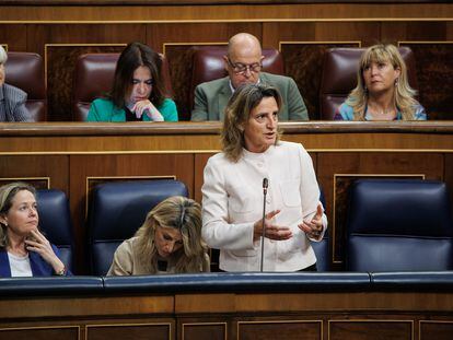 La vicepresidenta tercera y ministra de Transición Ecológica y el Reto Demográfico, Teresa Ribera, interviene durante una sesión de control al Gobierno, en el Congreso de los Diputados.