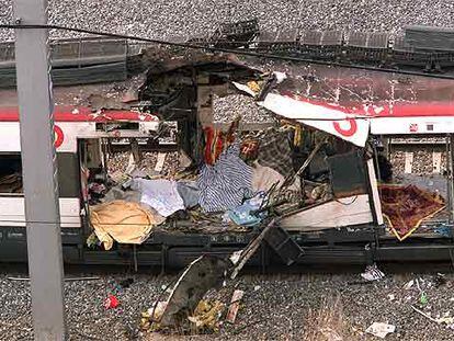 Restos de los vagones en la estación de Atocha  por el atentado del 11 de marzo de 2004.