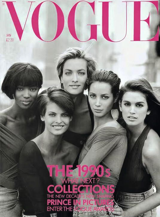 Naomi Campbell, Linda Evangelista, Tatjana Patitz, Christy Turlington y Cindy Crawford, en la portada de 'Vogue' de enero de 1990. 