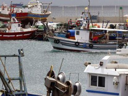 Pesqueros afectados por el conflicto con Gibraltar, en el puerto de La Atunara.