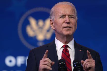 El presidente electo de Estados Unidos, Joe Biden, en una conferencia sobre el plan de vacunación de su Gobierno, el viernes.