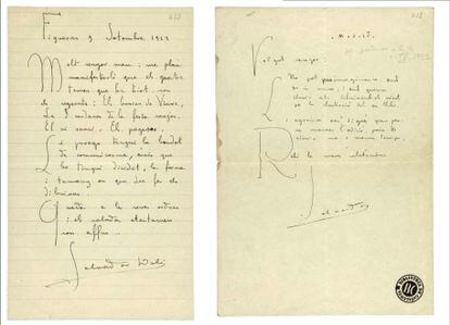 Las dos cartas escritas por Dalí a Pere Coromines hablando de los dibujos que estaba haciendo y que se publicaron en el libro 'Set cartes de Dalí a Pere Coromines', publicado en 2015.