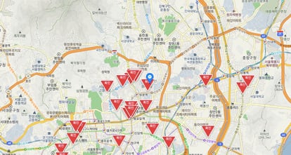 Pantallazo de la app coreana CoronaNow, que alerta de los lugares por donde han pasado casos confirmados de coronavirus.