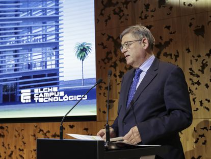 El president de la Generalitat, Ximo Puig, interviene en la presentación de la candidatura de Elche como sede de la Agencia Espacial Española.