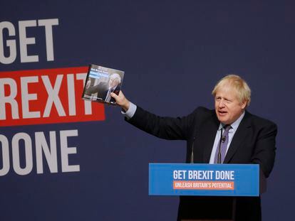 Boris Johnson presenta el programa electoral conservador, con la promesa de concluir el Brexit, el 24 de noviembre de 2019.