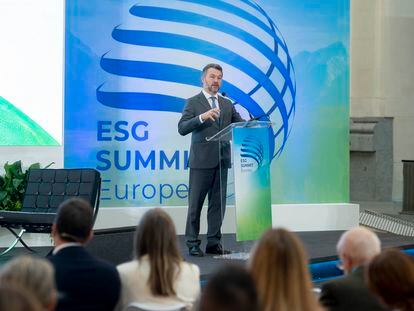 El presidente de CNMV, Rodrigo Buenaventura, durante el ESG Summit Europe forum en el Palacio de Cibeles el pasado septiembre.