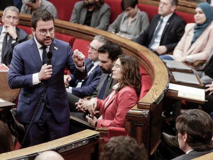 El presidente de la Generalitat, Pere Aragonès, durante la sesión de control al Govern este miércoles.